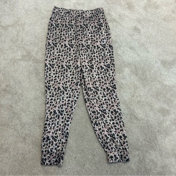 Zara Brown leopard cheetah animal print satin effect jogger pants M NWOT pockets - Picture 1 of 12